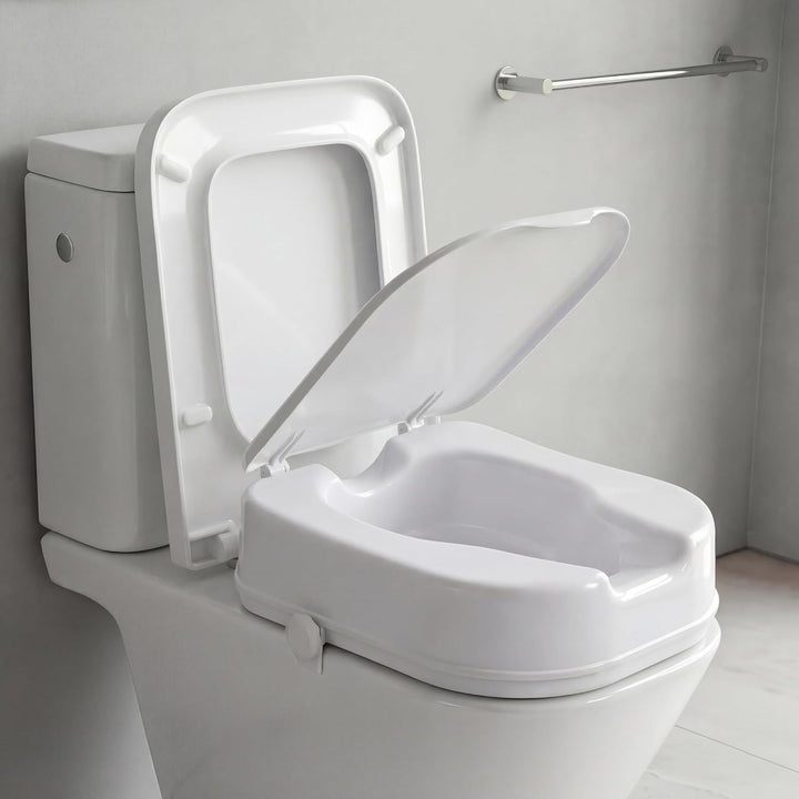 PEPE Mobility Toilettensitzerhöhung für Quadratische Toiletten 10 cm Weiss, WC Sitzerhöhung mit Deck
