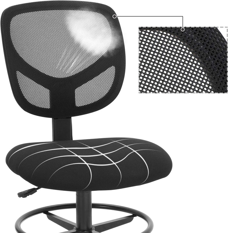 SONGMICS Arbeitsstuhl, Bürostuhl, Sitzhöhe 55-75 cm, hoher Drehstuhl mit Verstellbarer Fussstütze, B