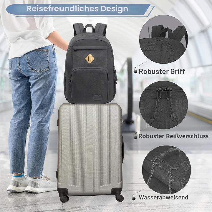 KEOFID Leichter Reiserucksack für Damen und Herren, Rucksack für die Arbeit, grosse Schultasche für