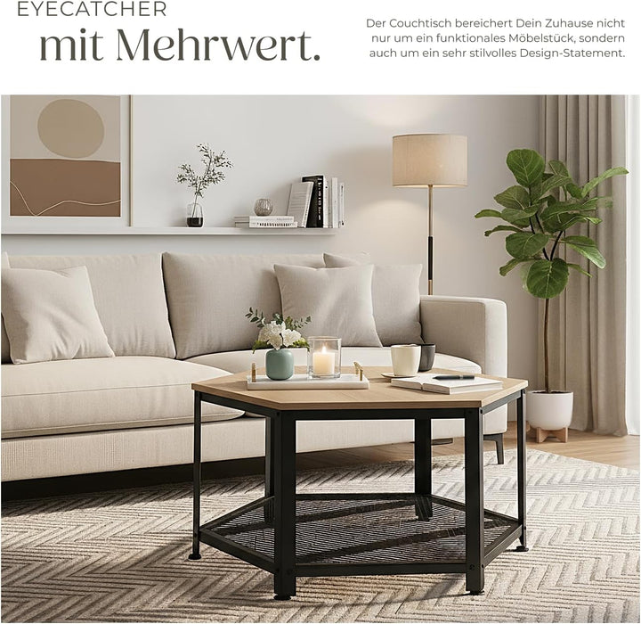 tectake® ausgefallener Couchtisch Holz und Metall, Wohnzimmertisch mit Stauraum, Beistelltisch Couch
