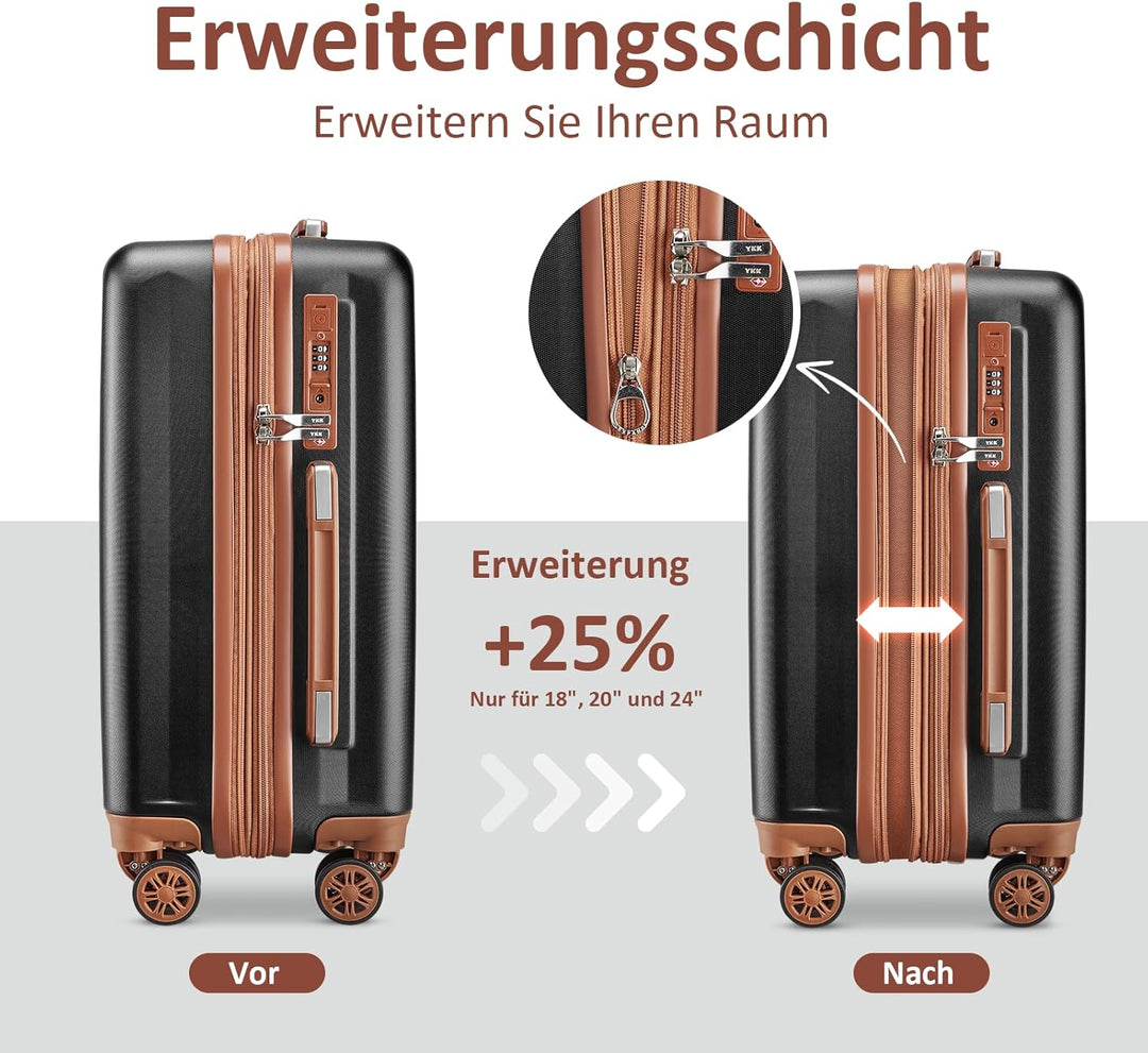 Joyway Koffer Mittelgross Kofferset, Hartschalen Reisekoffer mit Getränkehalter, 4 Rollen TSA-Schlos