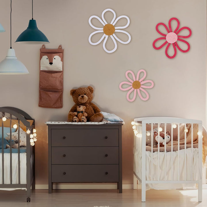 Barydat 6 Stück Boho-Kinderzimmer-Dekoration, Gänseblümchen, gewebter Makramee-Wandbehang, 3 Grössen