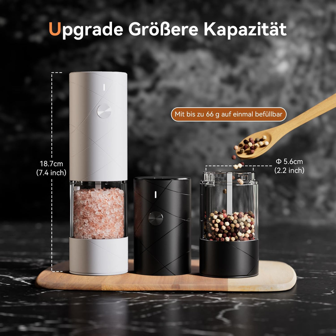 Salz und Pfeffermühle elektrische 2er Set, USB wiederaufladbare-Gewürzmühle elektrisch, einstellbare