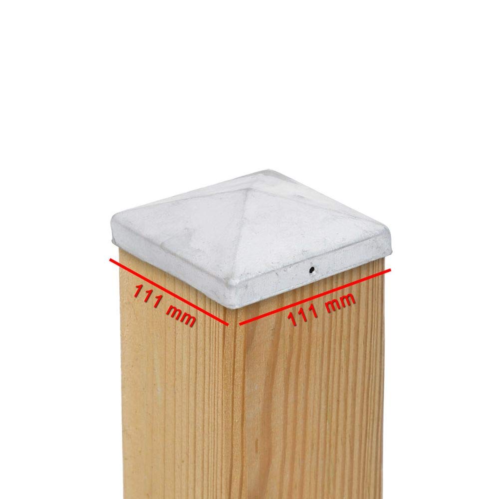 5 x Pfostenkappe Pyramide 111 x 111 mm – Feuerverzinkter Stahl, wetterfest – für Holzpfosten 110 x 1