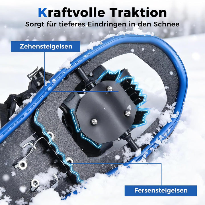GYMAX leichte Alu Schneeschuhe, Geländeschneeschuh Set mit verstellbar Trekkingstöcke & Tragetasche,