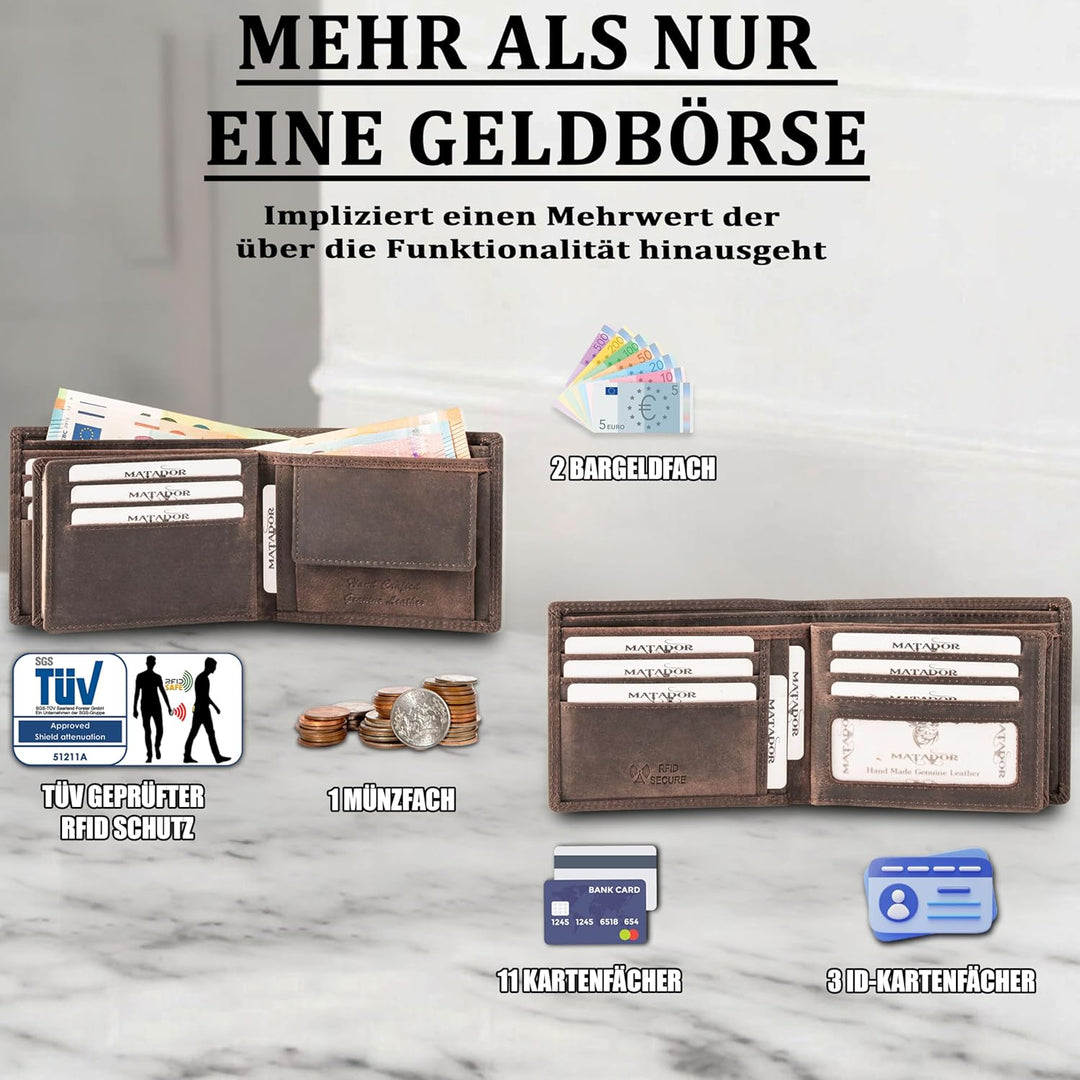 MATADOR Geldbeutel Herren Leder #Sydney mit edler Geschenk Box, Elegante Geldbörse Herren RFID Schut