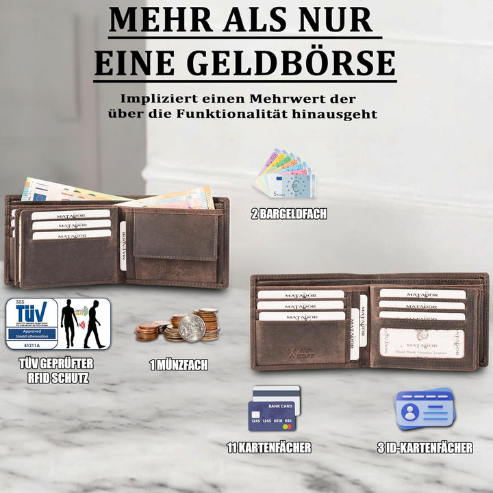 MATADOR Geldbeutel Herren Leder #Sydney mit edler Geschenk Box, Elegante Geldbörse Herren RFID Schut