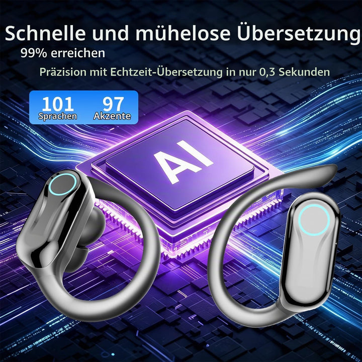 AI In-Ear-Kopfhörer mit Sofortwirkung, 80 Stunden Bluetooth 6.1, kabellos, Open Ear mit 198 Sprachen