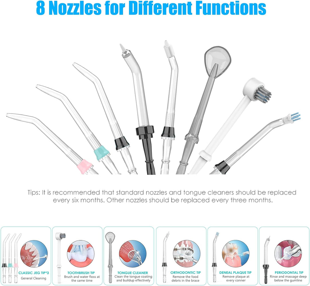 Sawgmore Elektrische Munddusche mit 10 Druckstufen und 8 Düsen，Professional Waterflosser für Zanrein