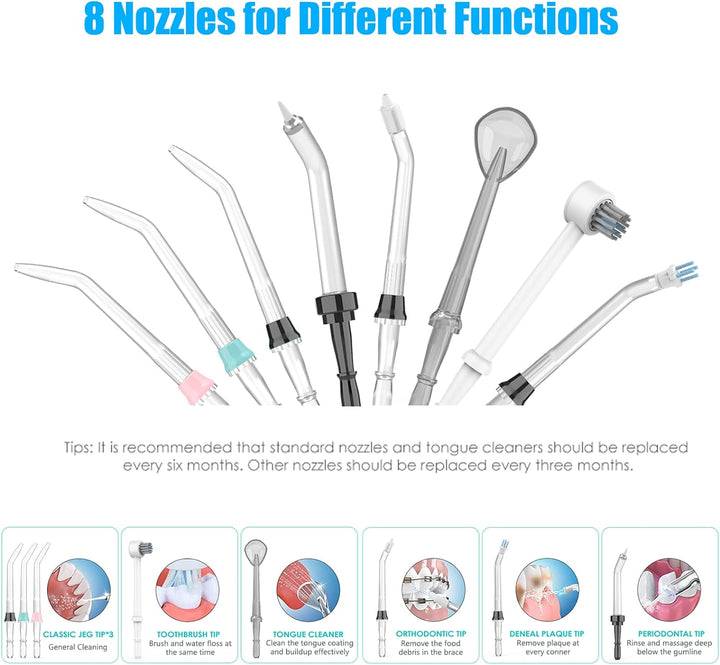 Sawgmore Elektrische Munddusche mit 10 Druckstufen und 8 Düsen，Professional Waterflosser für Zanrein