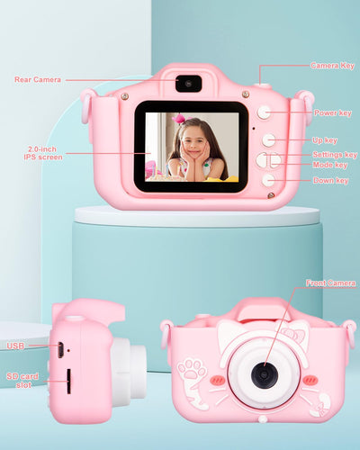 Kinderkamera, 2.0-Zoll-Bildschirm Digitalkamera Kinder,1080P HD Anti-Drop Fotoapparat Kinder,Selfie