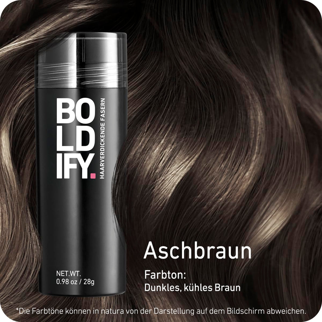BOLDIFY Streuhaar für Dünner Werdendes Haar (Aschbraun), Unsichtbar, Natürlich, Grosse Flasche, 28g,