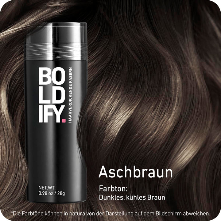 BOLDIFY Streuhaar für Dünner Werdendes Haar (Aschbraun), Unsichtbar, Natürlich, Grosse Flasche, 28g,