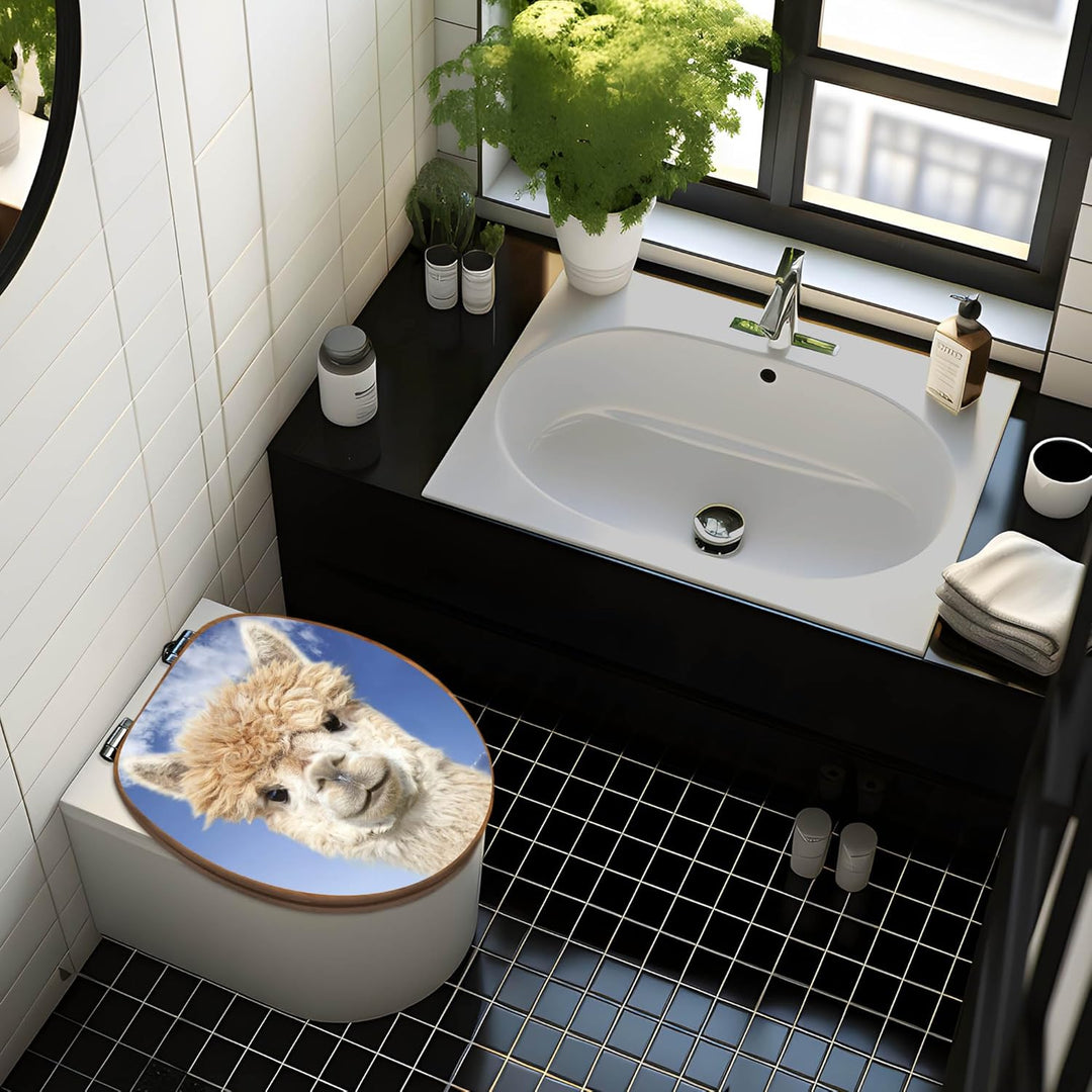 banjado® Design WC Sitz Bambus Absenkautomatik mit Motiv Lama/Toilettendeckel mit Absenkautomatik Ho