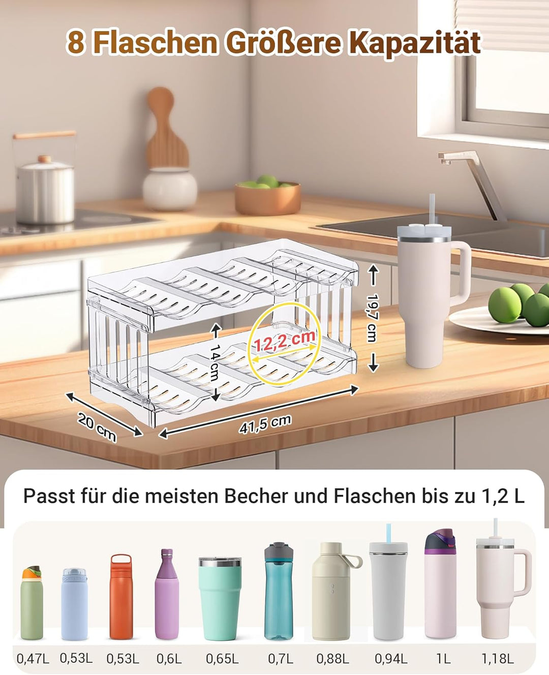 Grösser Flaschenhalter, Schrank Organizer für Küche, Flaschenregal Stapelbar für Küchen Organizer, W
