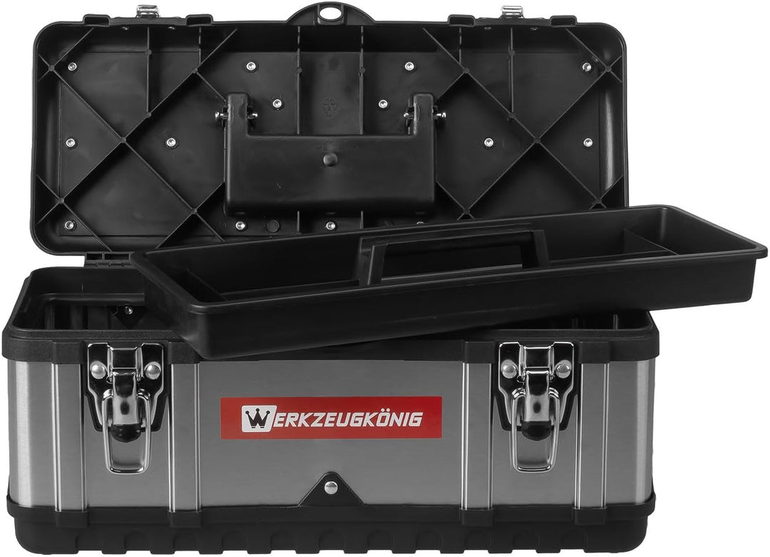Werkzeugkoffer leer Edelstahl 39,5 x 18 x 17 cm Werkzeugkasten mit herausnehmbarer Ablage, Werkzeugk