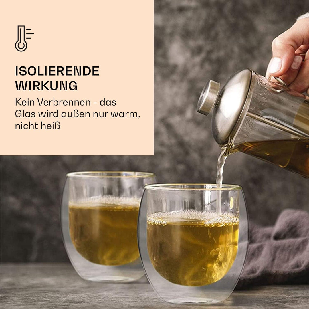 DUOS® Jumbo 4er Set Latte Macchiato Gläser Doppelwandig 2x 310ml + 2x 410ml + 4x Löffel, Doppelwandi