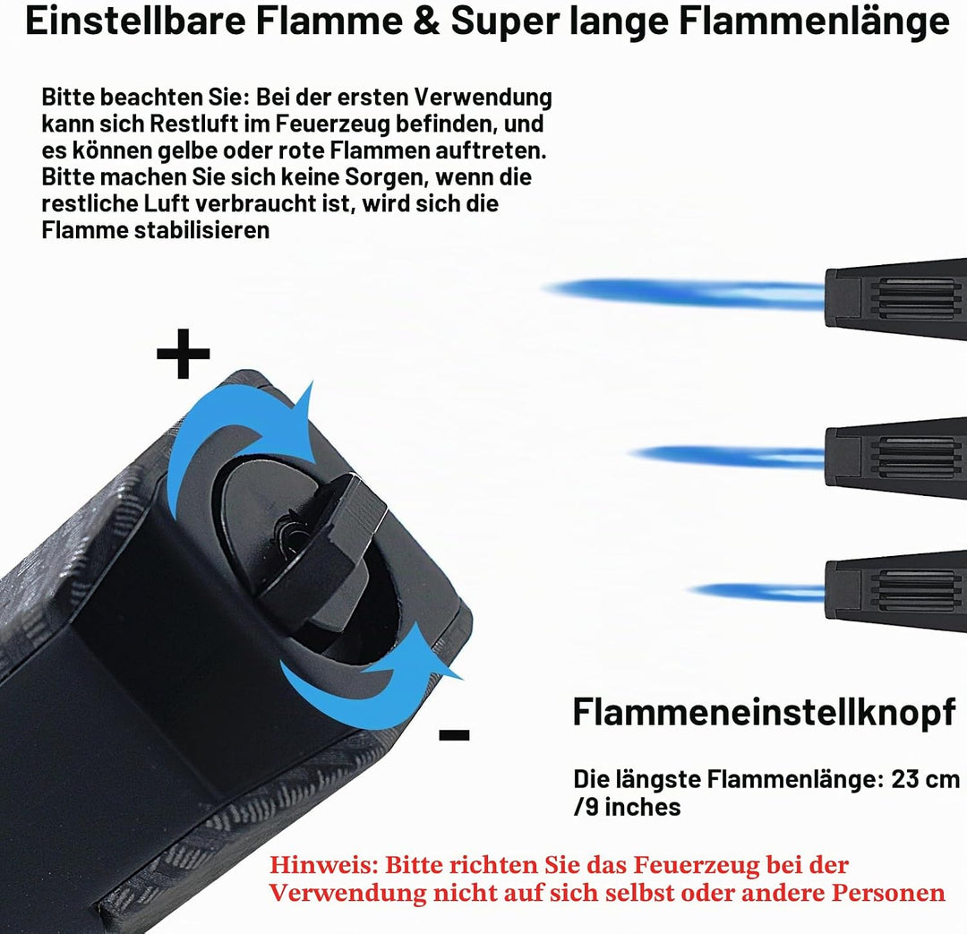 DOUBFIVSY Jet Flammen Feuerzeug mit Geschenkbox, Sturmfeuerzeug Winddichtes Stabfeuerzeug Gas Nachfü