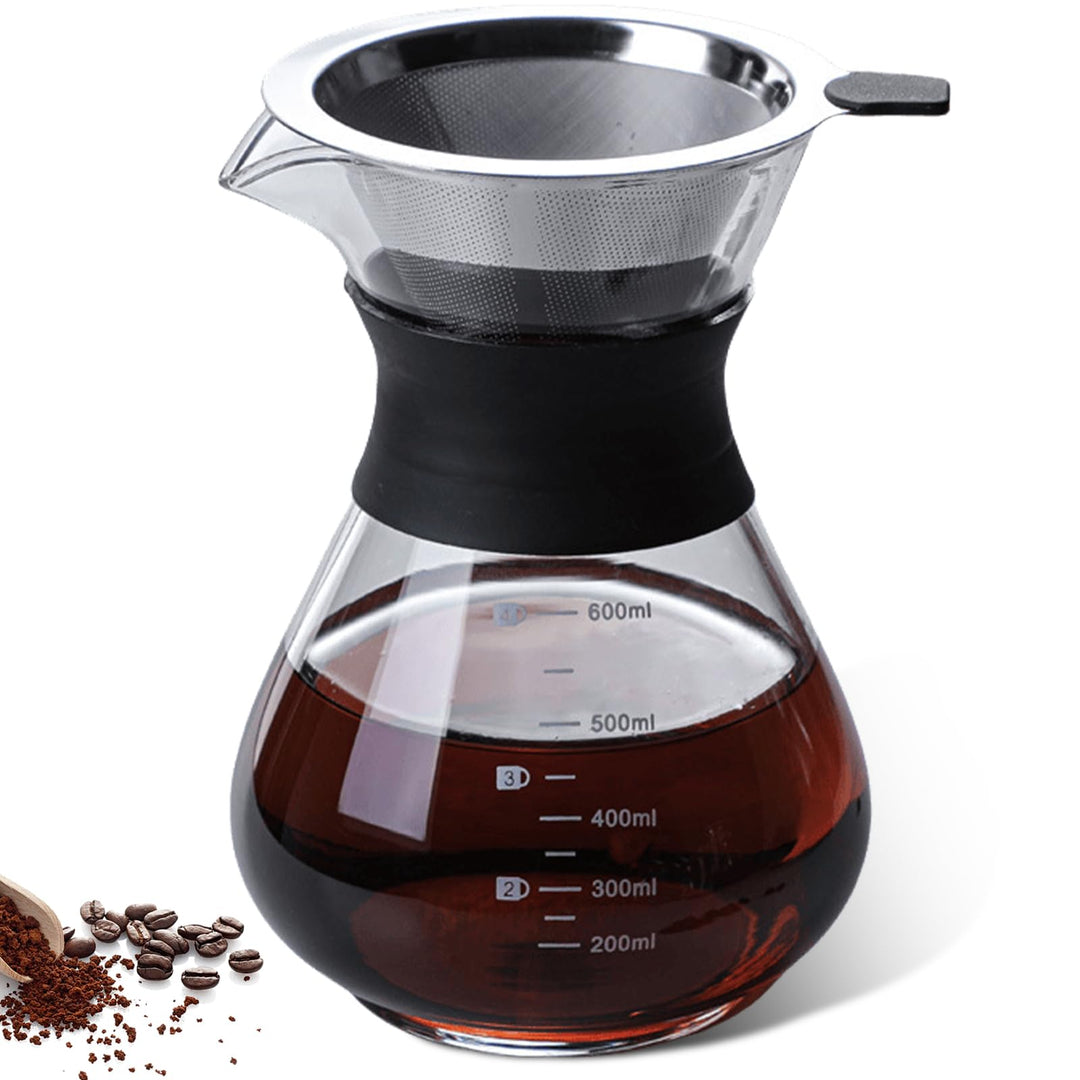 Pour Over Kaffeebereiter, 600 ml Borosilikat Glaskanne mit doppelschichtigem Edelstahlfilter, Perman