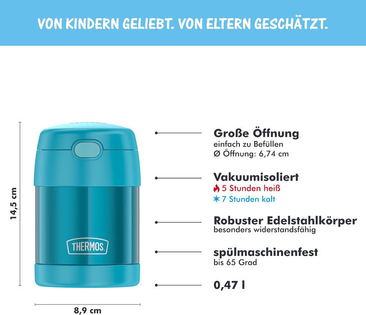 THERMOS kids FUNTAINER FOOD JAR 0,30l, ocean teal, Thermobehälter für Essen mit Löffel für Kinder, 5