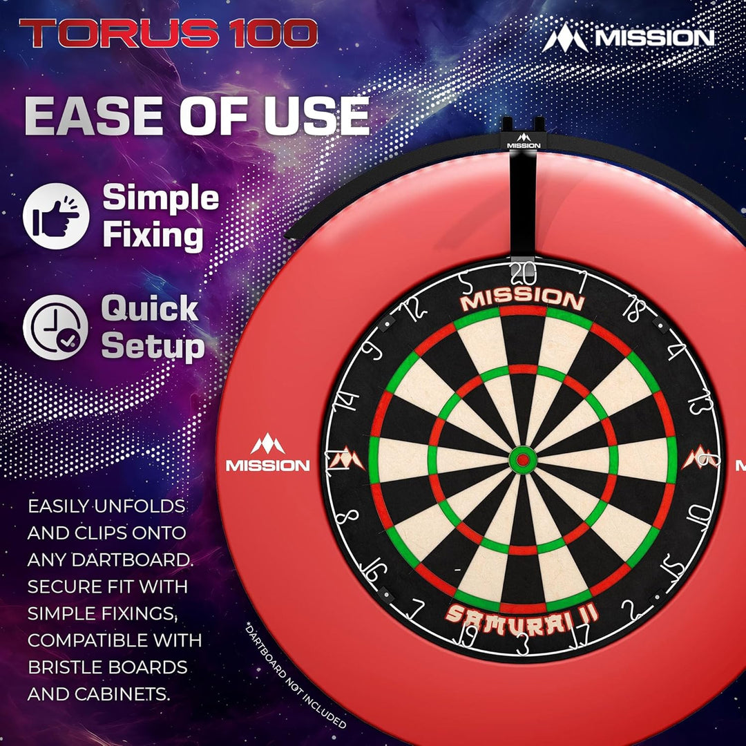 Mission Darts TOR100 Torus 100 | Dartscheibe LED klappbar tragbar Dartscheibe Reise Beleuchtungssyst