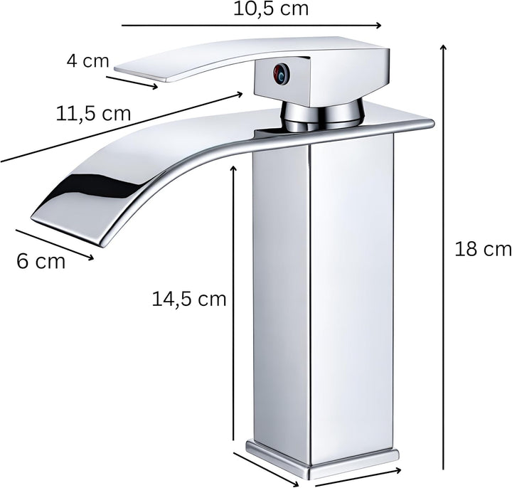 HEA Waschtischarmatur Wasserhahn Bad Chrom Waschbecken Einhebel Wasserfall für Badezimmer Wasserhahn
