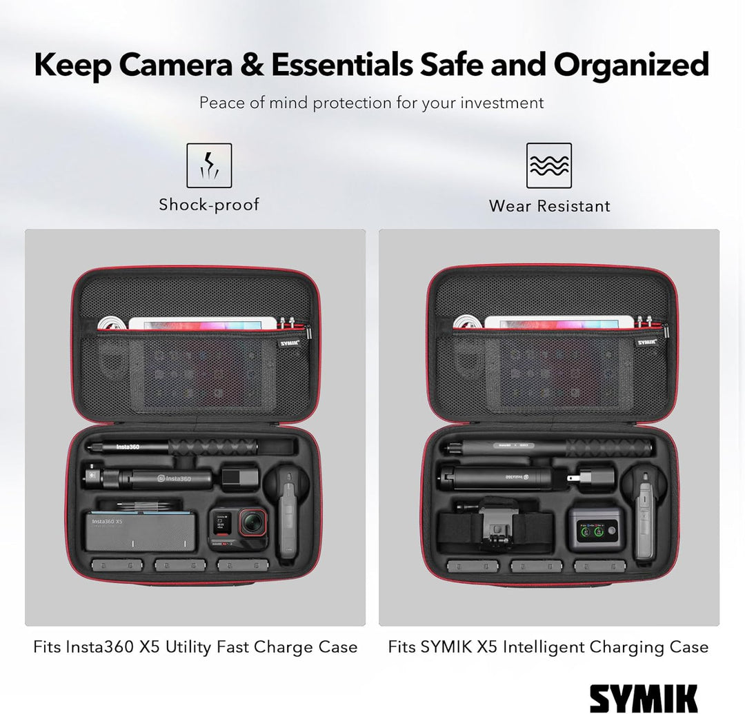 SYMIK Tasche für Insta360 X5 X4 Air, Wasserdicht, Stossfest, Kompakt, Reisetasche mit Schultergurt,