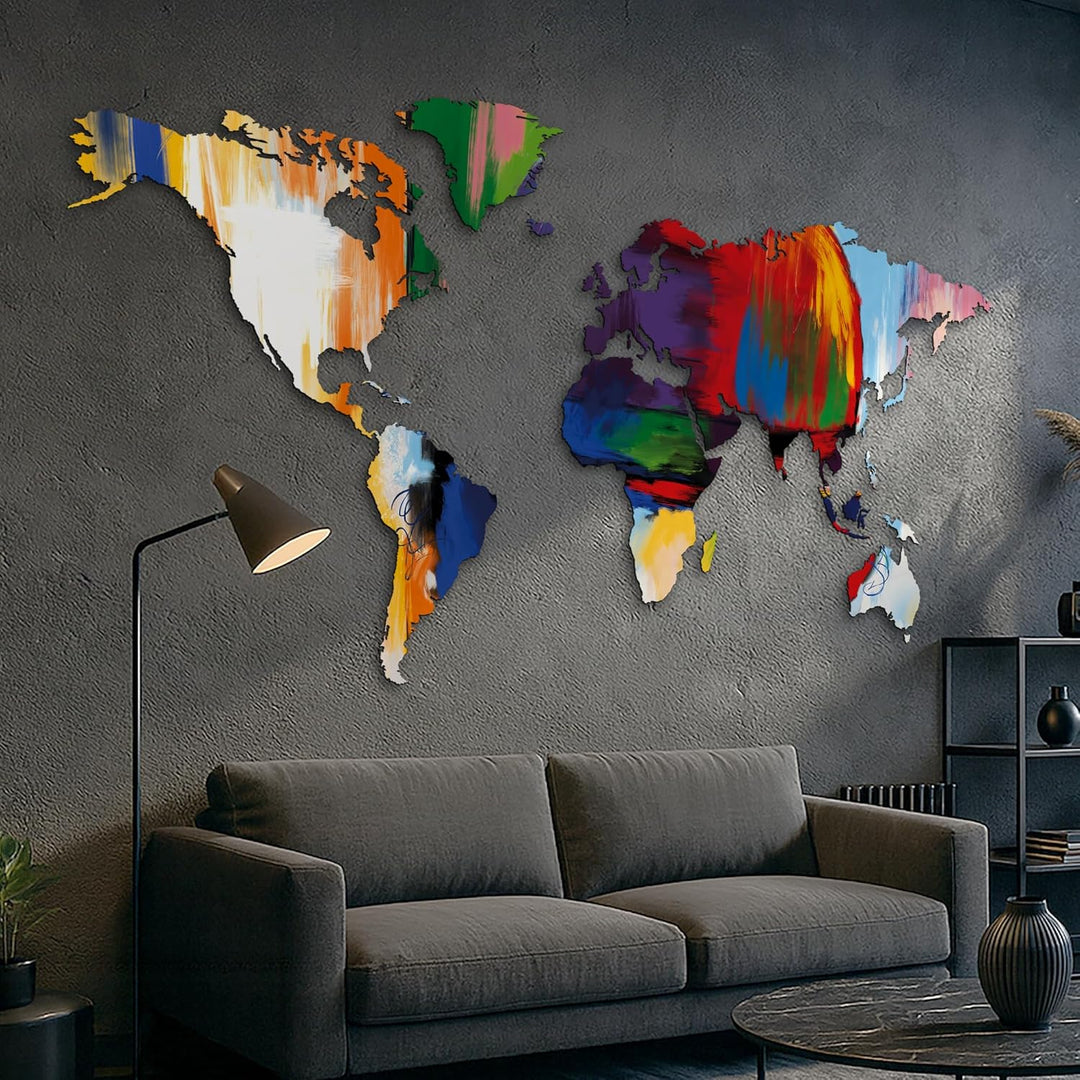 - WELTKARTE - SONDERAUSGABE - ABSTRAKTE FARBEN - MDF HOLZWANDDEKORATION - 190X105 CM 190x105cm Abstr