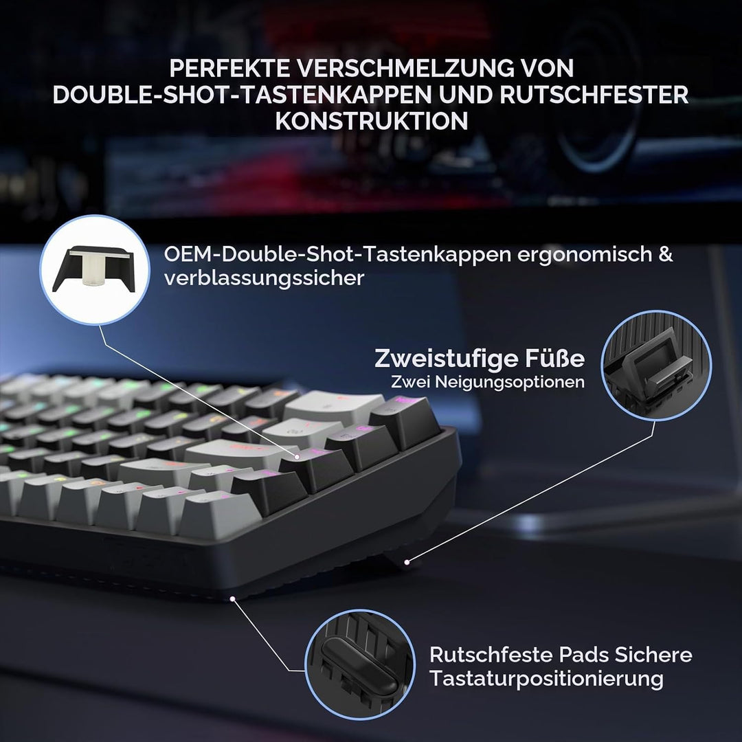 Dierya DK68 Kabellose Gaming Tastatur Bluetooth/2.4GHz/USB-C,68 Tasten RGB Beleuchtung Mechanische T