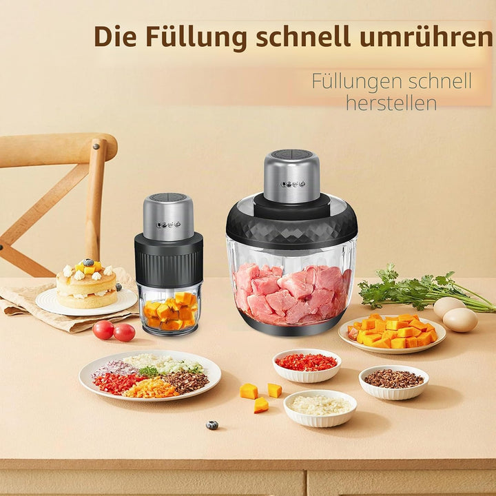 Fleischwolf Elektrischer 800W, Zerkleinerer küche mit 3L + 0,5L, Multizerkleinerer mit 2 Geschwindig