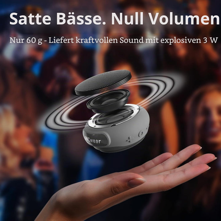 ANCwear Bluetooth 5.3 Lautsprecher Mini zum Anklemmen, Tragen und Aufhängen, IPX6 Spritzwasserschutz