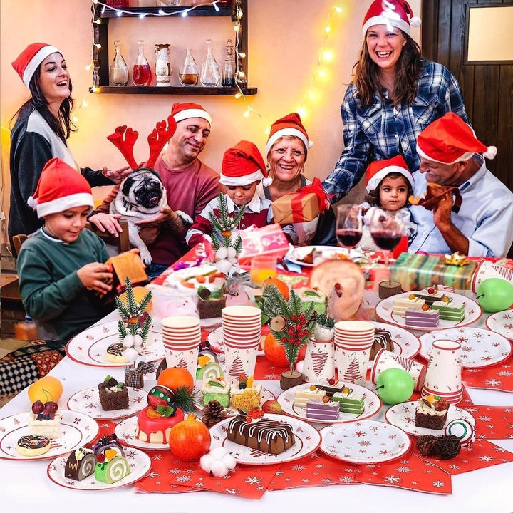 KAHEIGN 168Pcs Weihnachten Geschirr Set für 24 Personen, Papier Partygeschirrset mit 24Sets Speisete