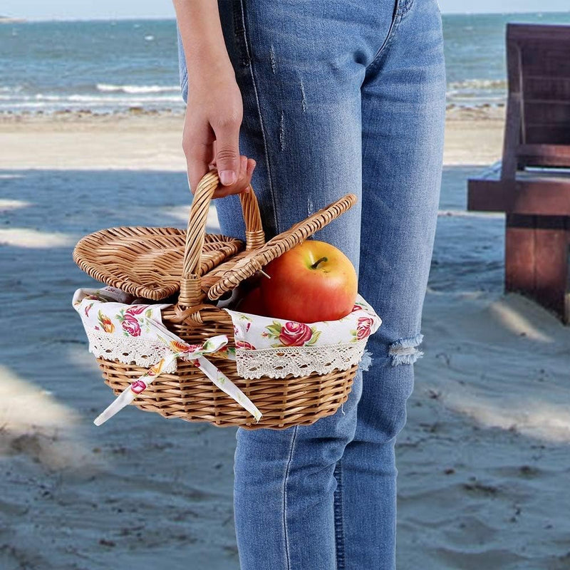 MAGT Picknickkorb, Doppelt Gefütterter Picknickkorb Picknick Aufbewahrungskorb Mit Blumenmuster für