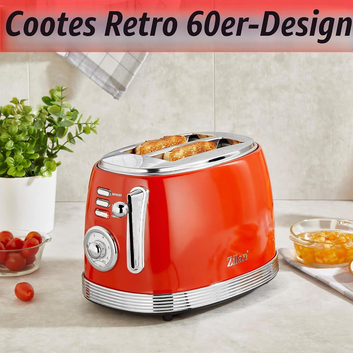 60er Jahre Retro Toaster 2 Scheiben Edelstahl | Toaster 2 Scheiben | Doppelschlitz Toaster | 6 Stufe