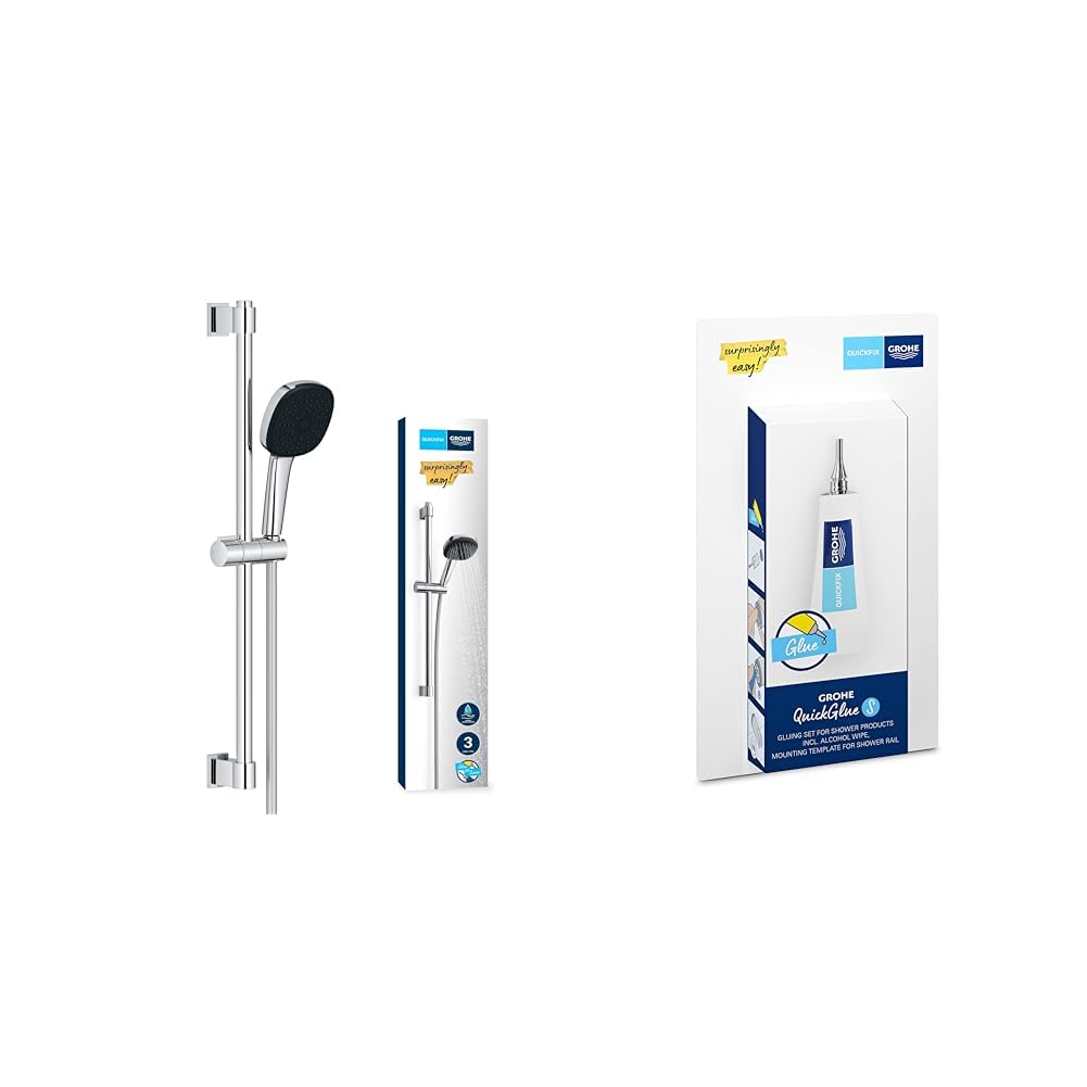 Grohe Vitalio 110 - Brausestangenset wassersparend ~8l/min + Kleber (3 Strahlarten, Brausestange 60c