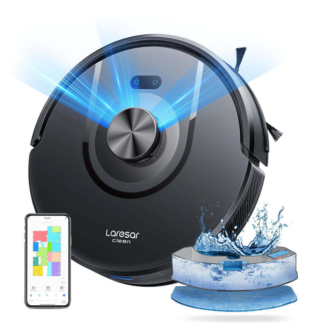Laresar Clean Saugroboter mit Wischfunktion 3 in 1, 5000Pa Staubsauger Roboter mit Laser Navigation,