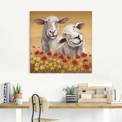 ARTland Leinwandbilder Wandbild Bild auf Leinwand 100 x 100 cm Tiere Haustiere Schaf Malerei Creme A