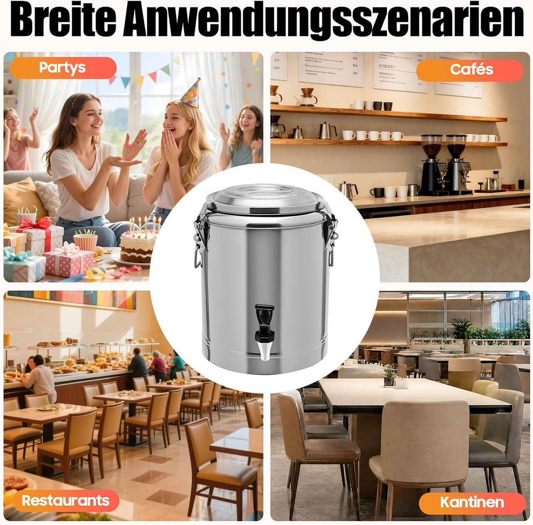 Edelstahl Getränkespender, 14L Transport Thermobehälter mit Zapfhahn, Auslaufsicherer Thermobehälter