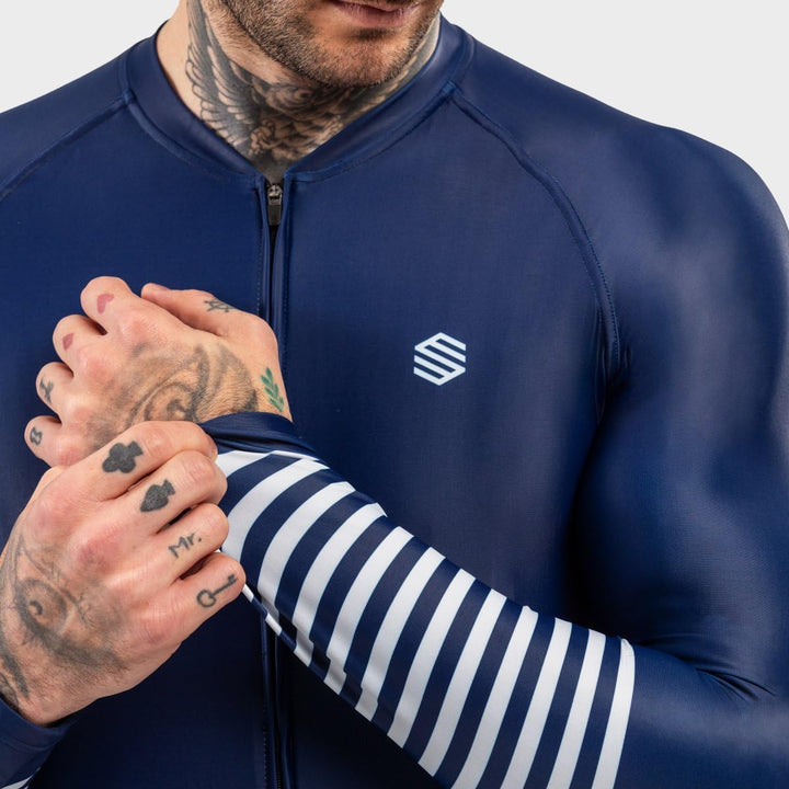 SIROKO M2 Radtrikot Herren Langarm Slim Fit Aerodynamische Fahrradbekleidung L Marineblau/Weiss, L M