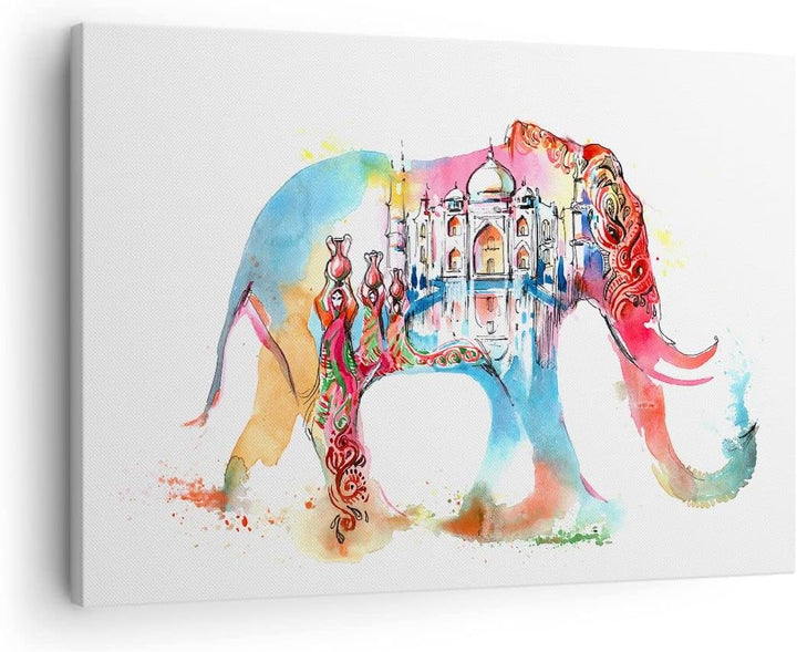 Bilder auf Leinwand Elefant Indien ethnisch Kultur Leinwandbild 70x50cm Wandbilder Dekoration Wohnzi