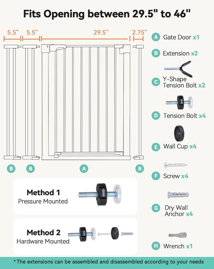 COMOMY Sicherheitsgitter für Kinder, sehr hoch, 75 – 117 cm, Treppe, ohne Bohren, ausziehbar, automa