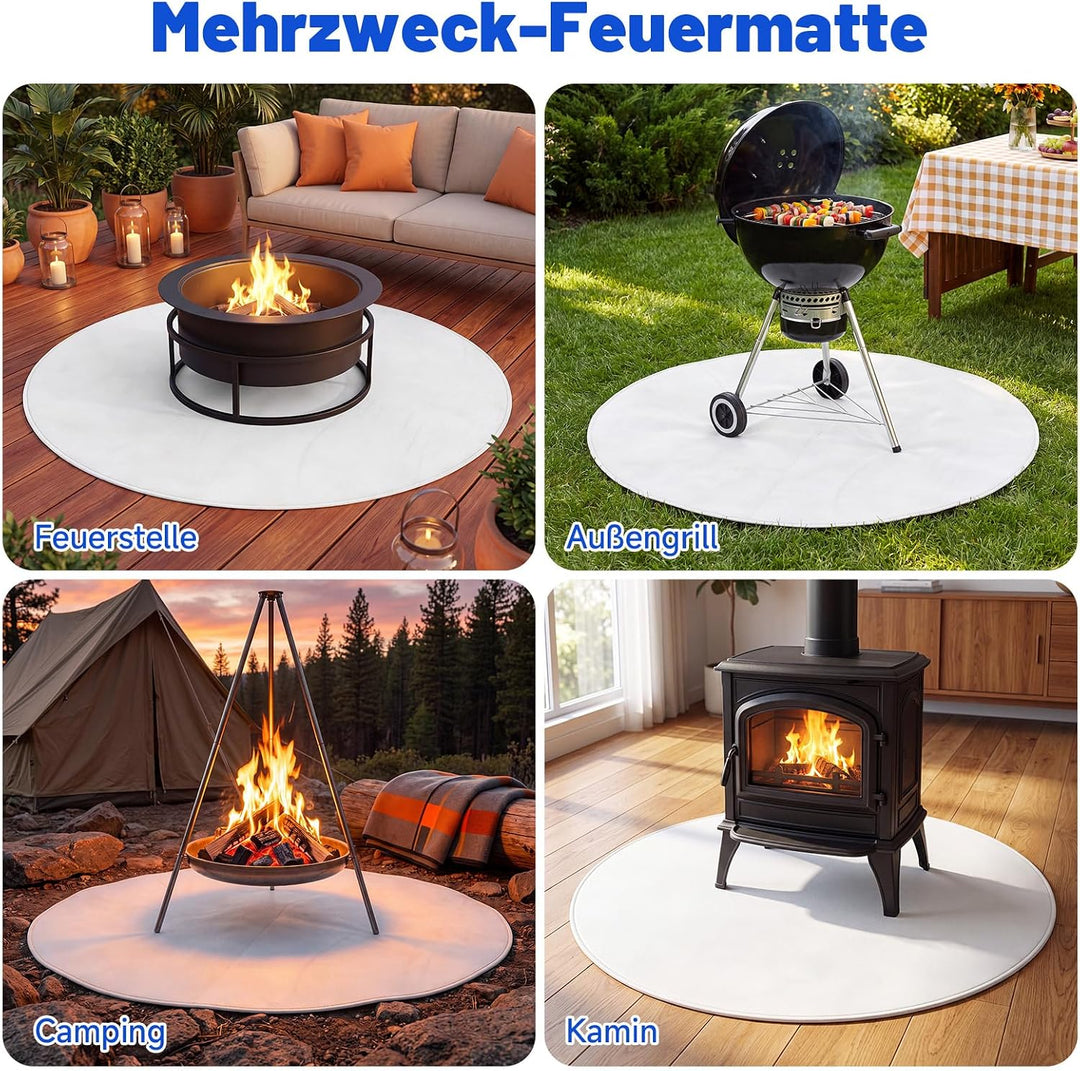 Qivine 120cm/48 Zoll Grillmatte Bodenschutz Rund Hitzebeständig bis 2000°F Silber 120 x 120 x 0.1 cm