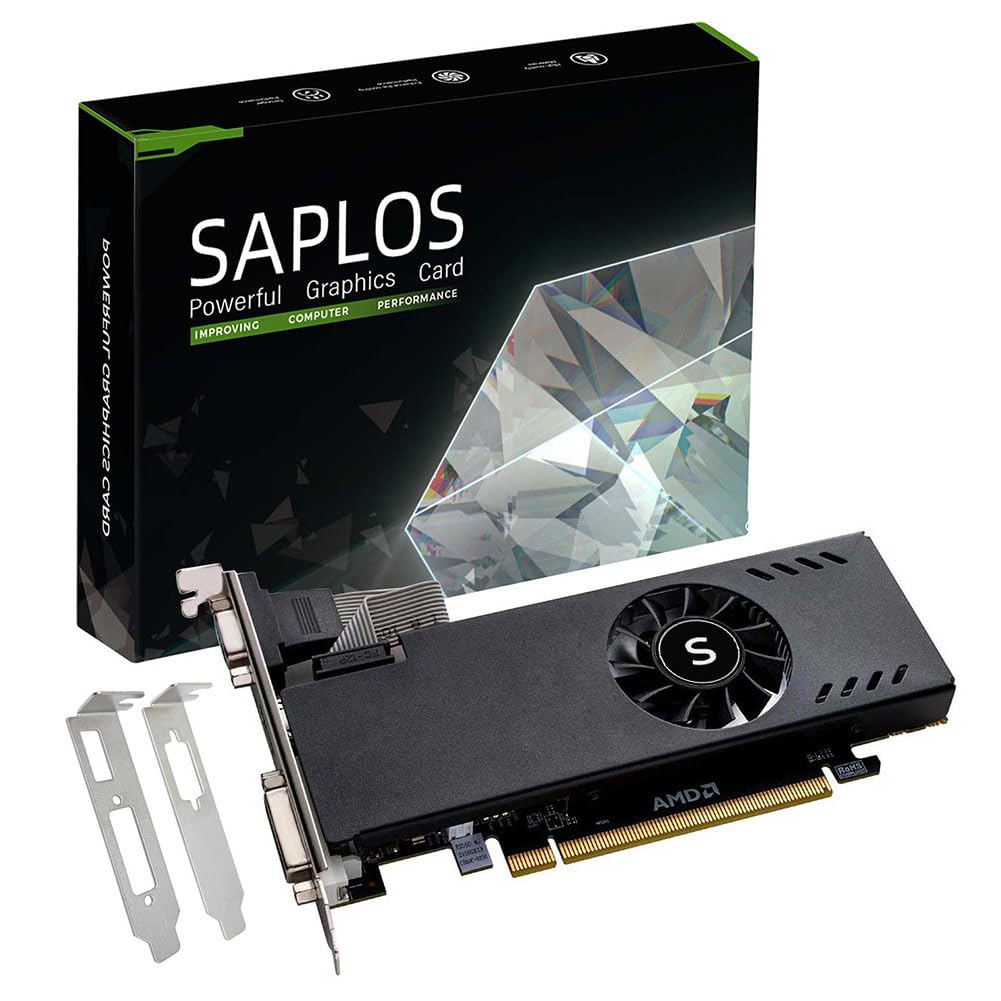 SAPLOS Radeon RX 550 Low Profile Grafikkarte, 4GB GDDR5 128-bit, VGA DVI-D HDMI, 4K Anzeige, PC Vide