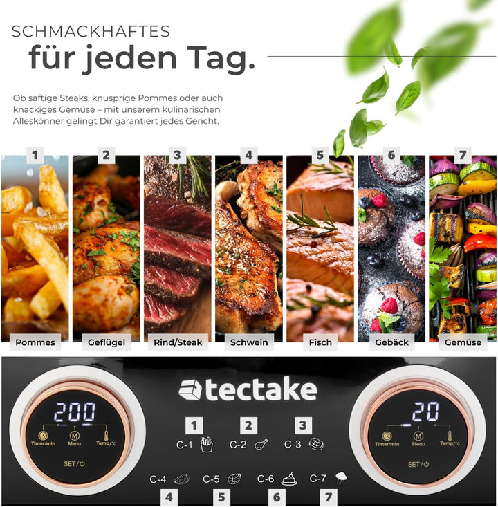 tectake® Heissluftfritteuse 2 Kammern, XXL Doppelkammer Airfryer mit 7 Programmen, 8L Dual Fritteuse
