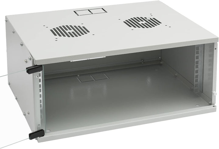 HMF 65704-07 Netzwerkschrank, Serverschrank 19 Zoll | 4 HE | 400 mm Tiefe | Glastür | Lichtgrau 4 HE