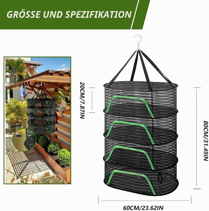 dellyy Frockennetz Kräuter 4-Lagiges, Kräutertrockner Hängend, Klappbar Trocknen Netz, Aufhängen Tro