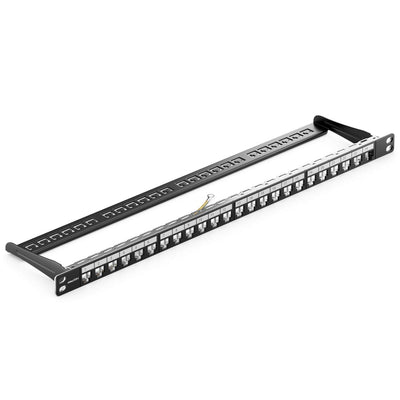 deleyCON 24 Port CAT 6a Patchpanel Set Patchfeld Modular 0,5 HE 19" Zoll Rackeinbau + 24x RJ45 Keyst