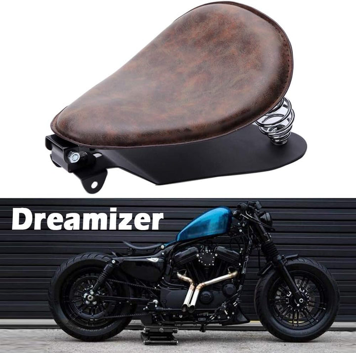 DREAMIZER Motorrad Leder Bobber Sitz, Retro Motorrad Solo Sitz Mit Grundplatte der Federhalterung fü
