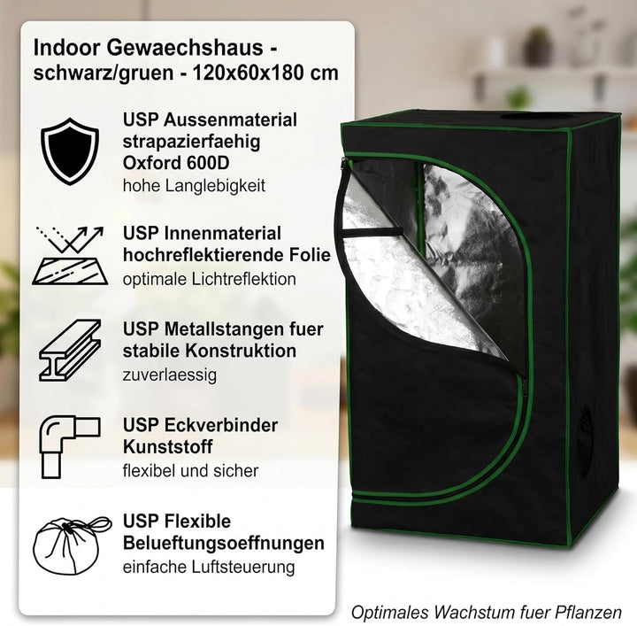 Mucola Growzelt 120x60x180 cm Set mit 3-in-1 Messgerät Zuchtzelt für Hydrokulturen zur Pflanzenzucht