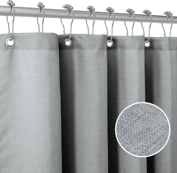 VANZAVANZU Duschvorhang Leinen mit Metall Duschvorhangringe Stoff Textil Badewannenvorhang Anti Schi